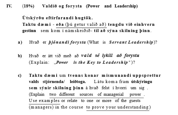 IV. (18%) Valdio og forysta (Power and