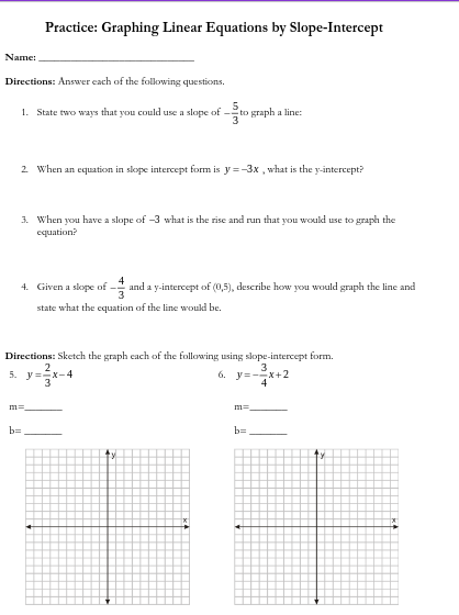 Practice: Graphing Linear Equations by