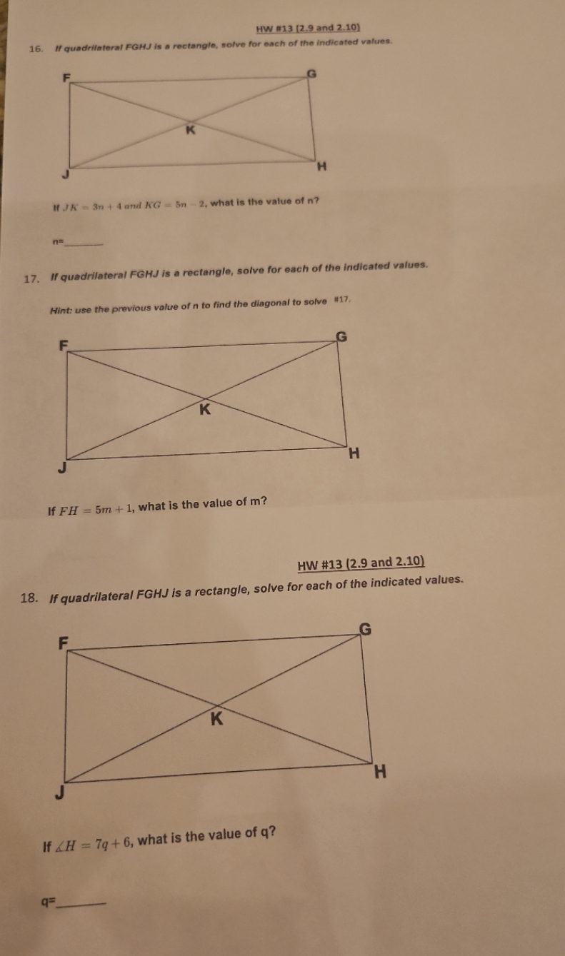 HW #13 (2.9 and 2.10) 16. If quadrilateral FGHJ