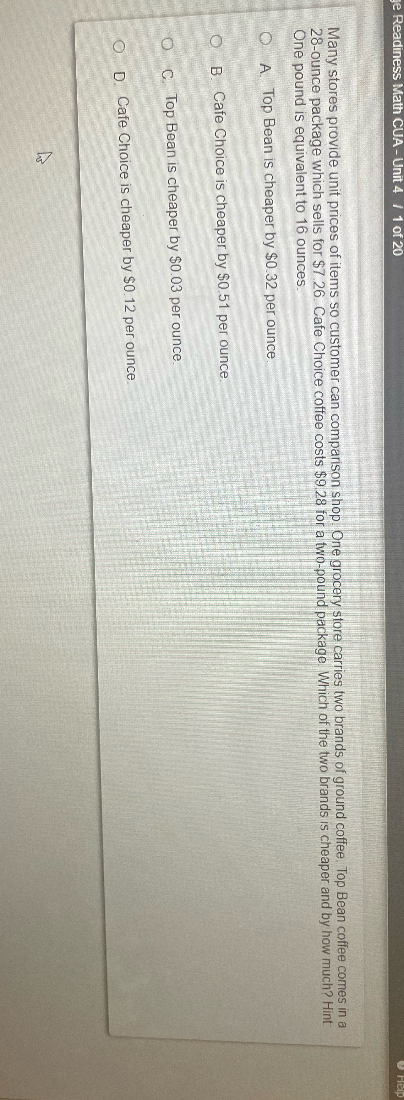 e Readiness Math ( Many stores provide unit