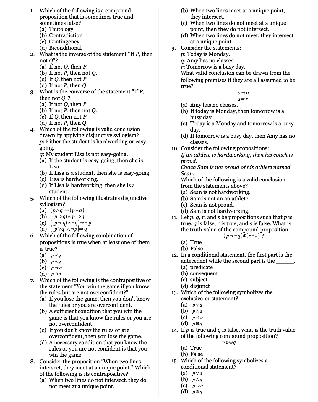 Which of the following is a compound proposition