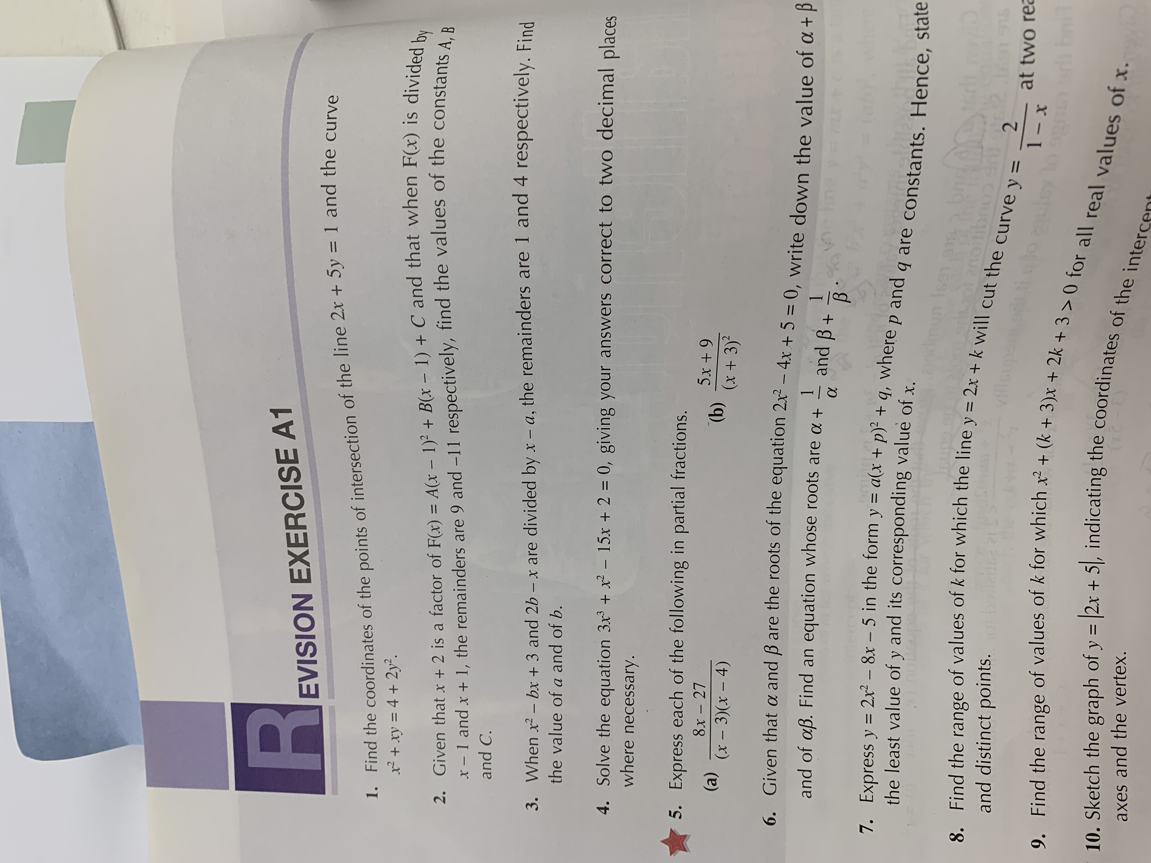 R EVISION EXERCISE A1 1. Find the coordinates of