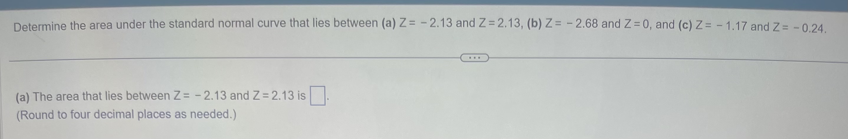 Determine the area under the standard normal
