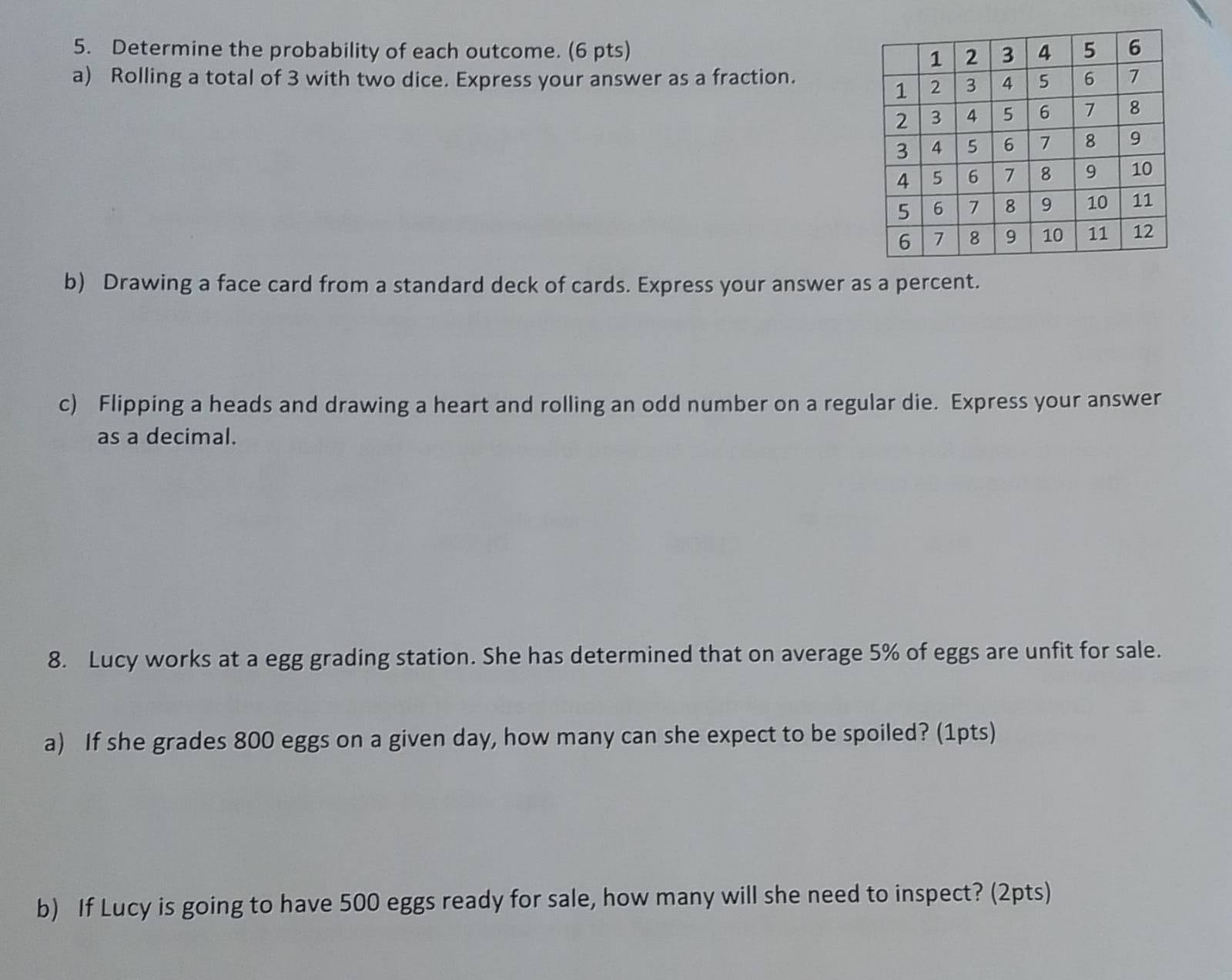 5. Determine the probability of each outcome. (6