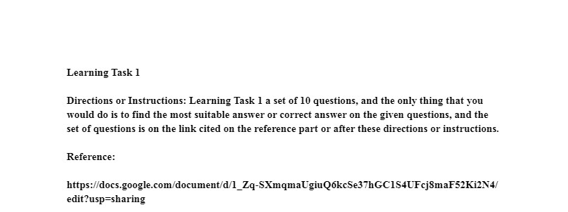 Learning Task 1 Directions or Instructions: