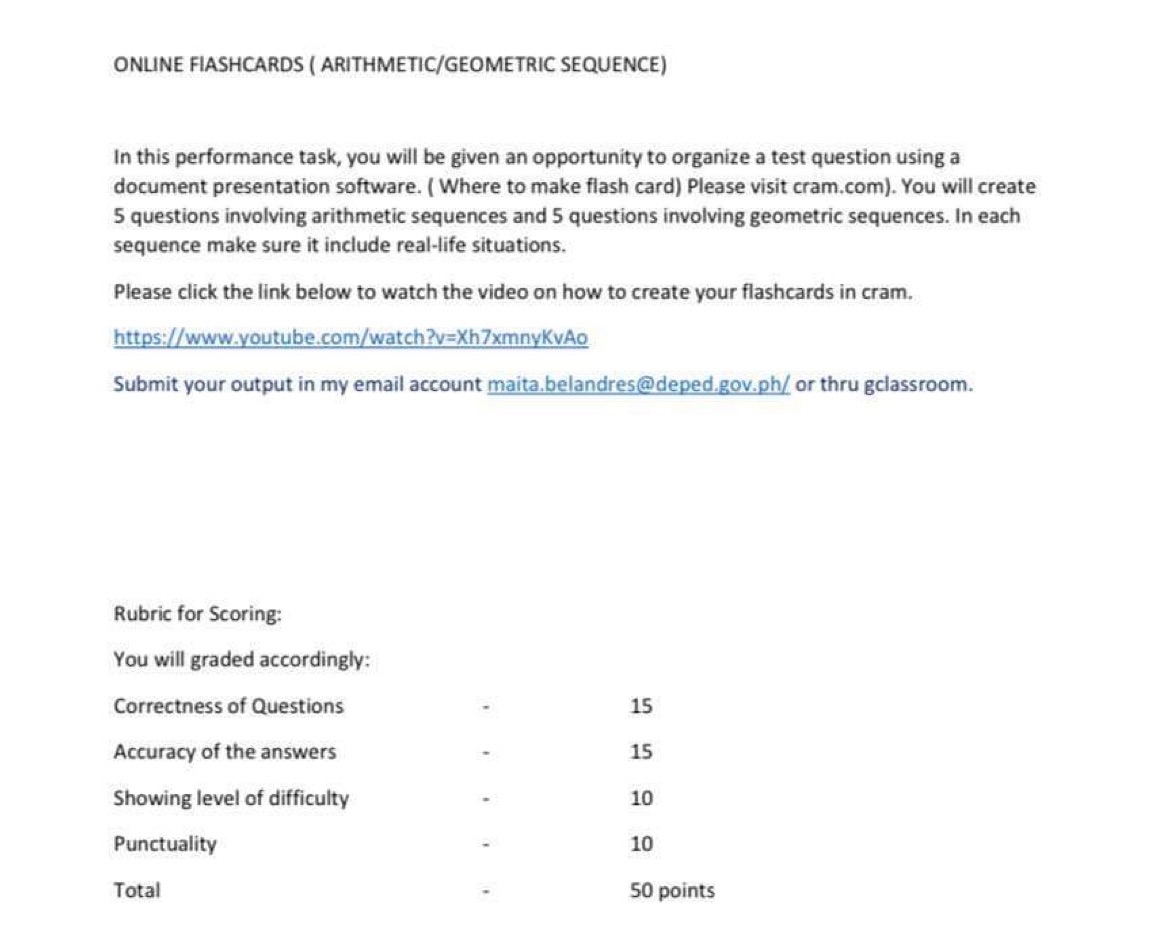 ONLINE FLASHCARDS ( ARITHMETIC/GEOMETRIC