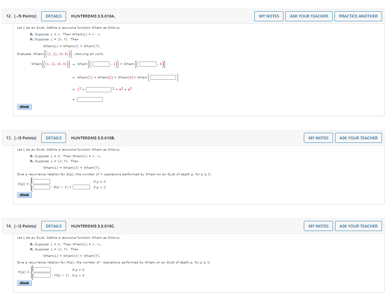 12. [-/5 Points] DETAILS HUNTERDM3 3.5.010A. MY