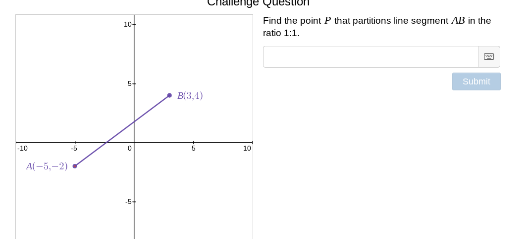 Calculate the distance between the points: (8,5)