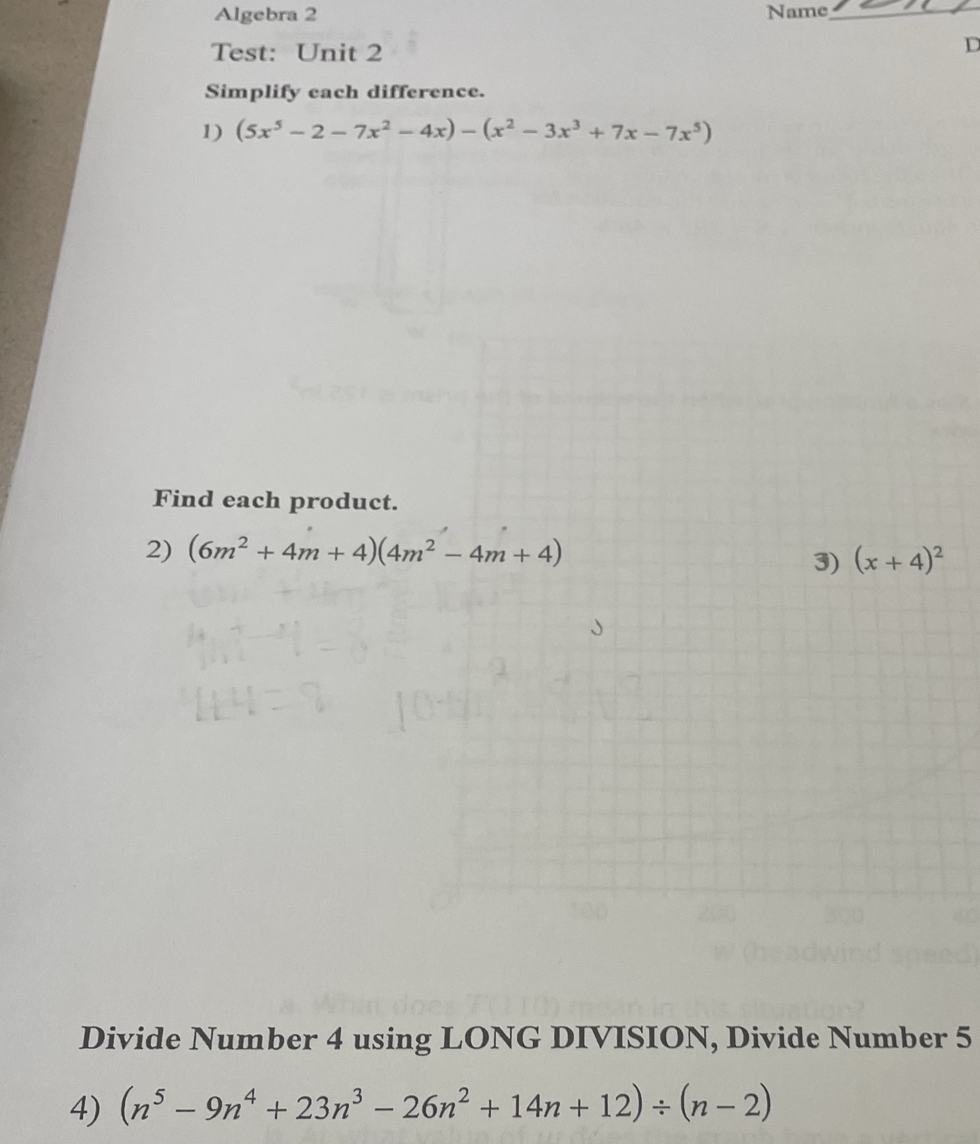 Answer all the questions and SHOW YOUR WORK