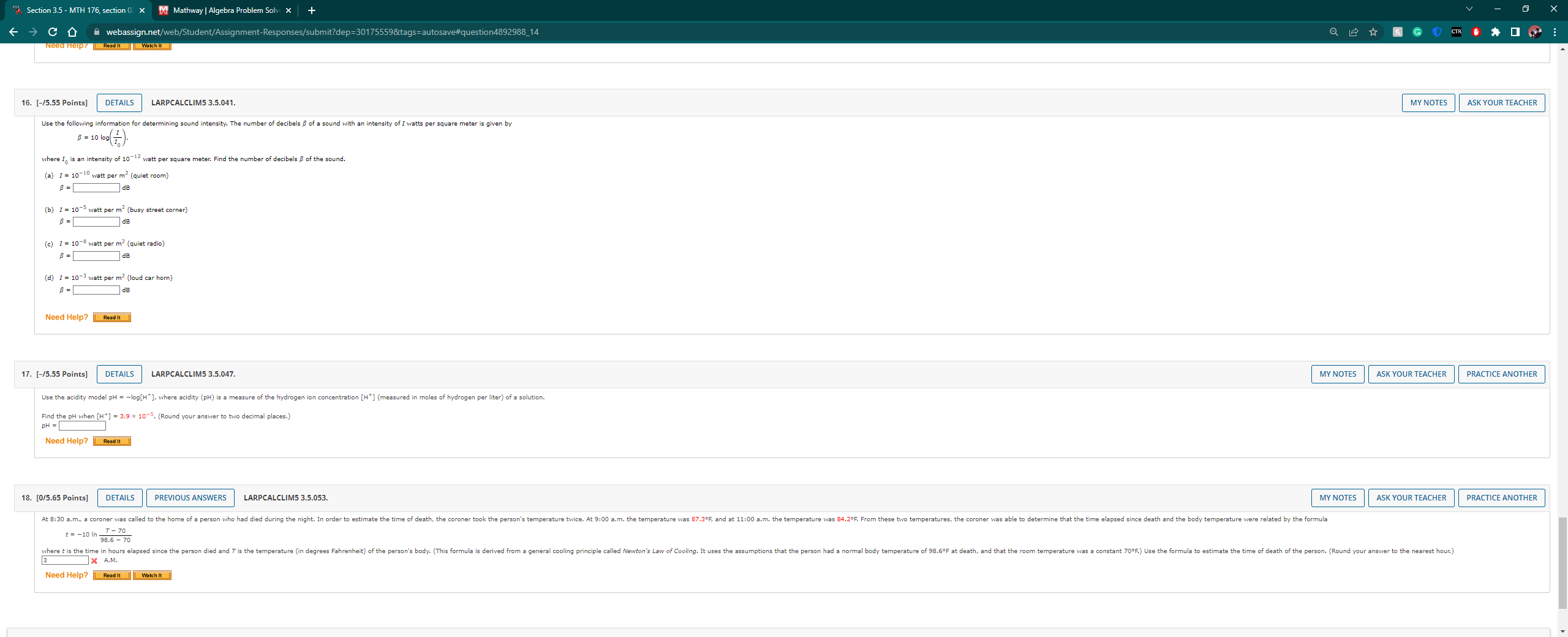 * Section 3.5 - MTH 176, section 0: x X Mathway |