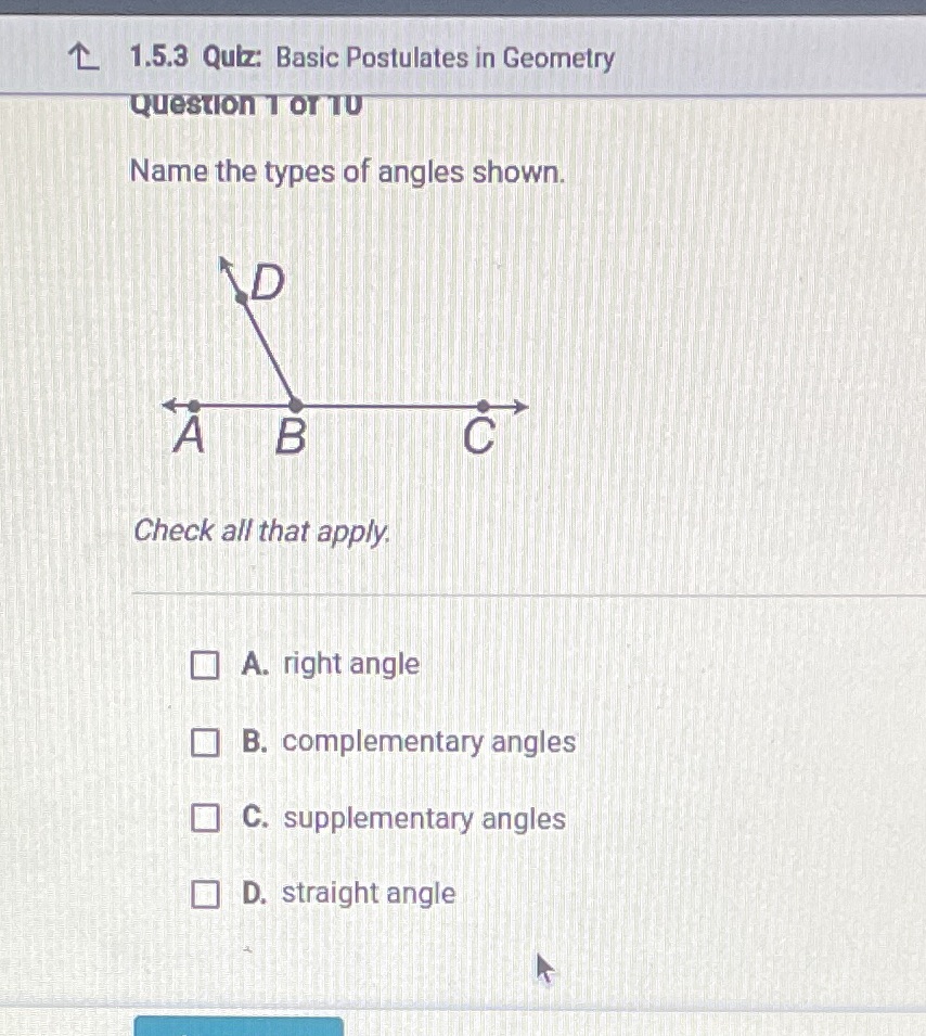 1.5.3 Quiz: Basic Postulates in Geometry Question