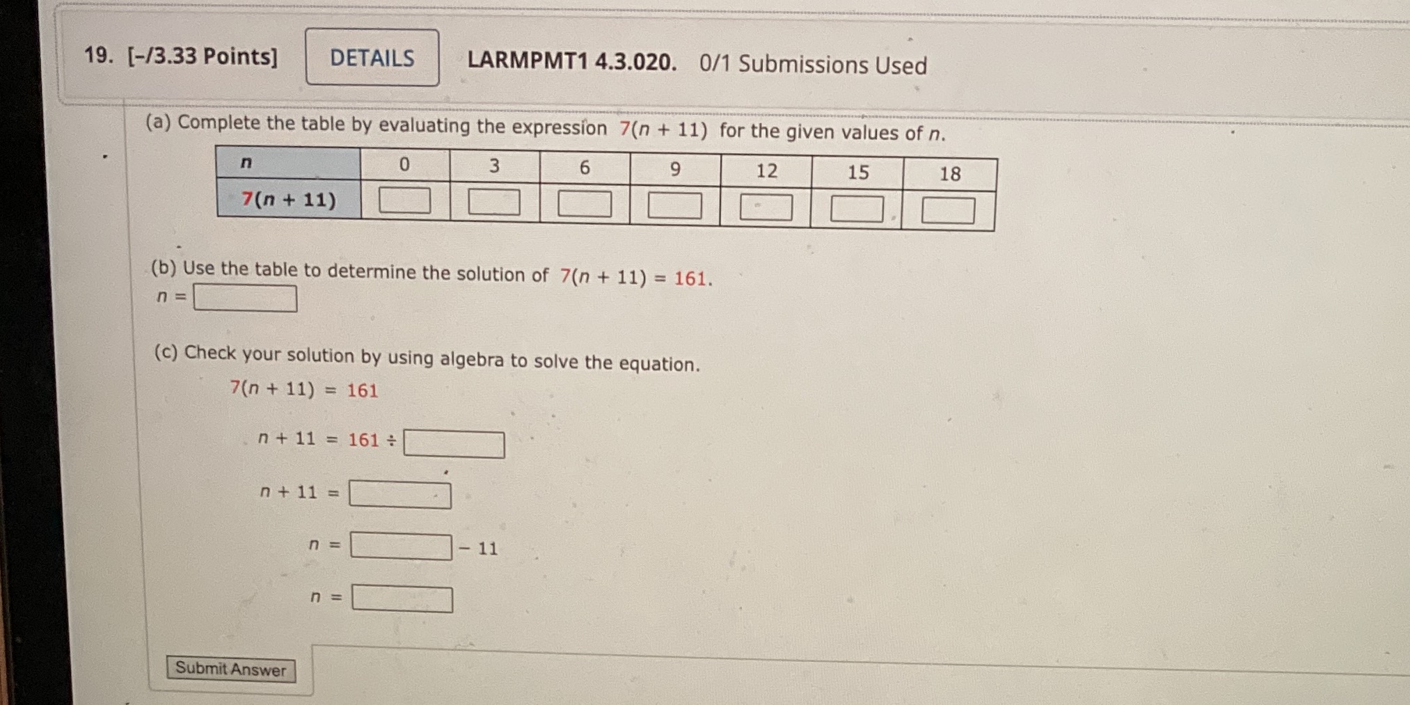 19. [-/3.33 Points] DETAILS LARMPMT1 4.3.020. 0/1