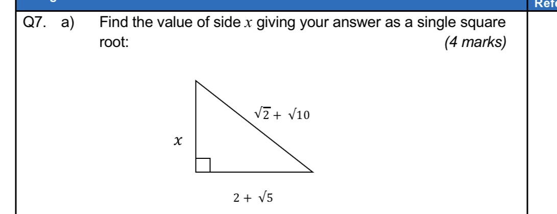 Q7. a) Find the value of side x giving your