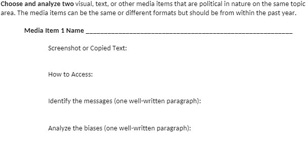 Choose and analyze two visual, text, or other