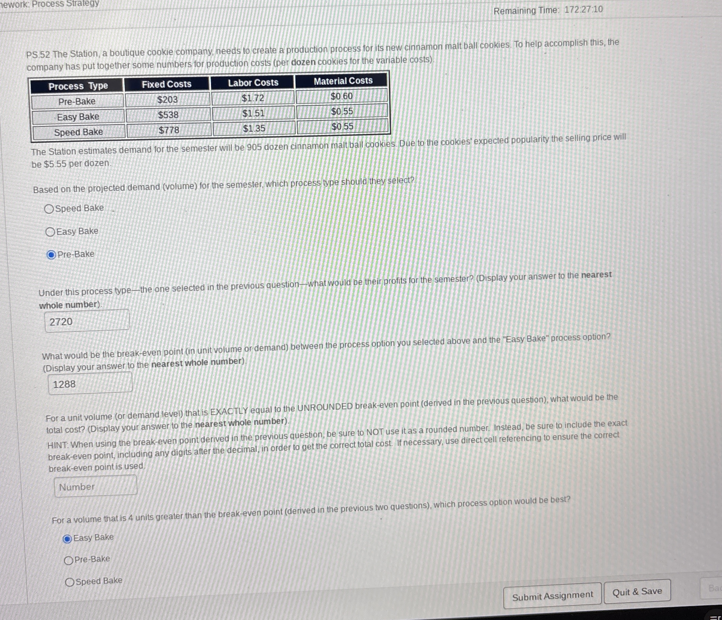 hework: Process Strategy Remaining Time: 1 7 2 :
