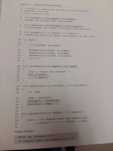 C++. need ans asap Display Call-by elerence