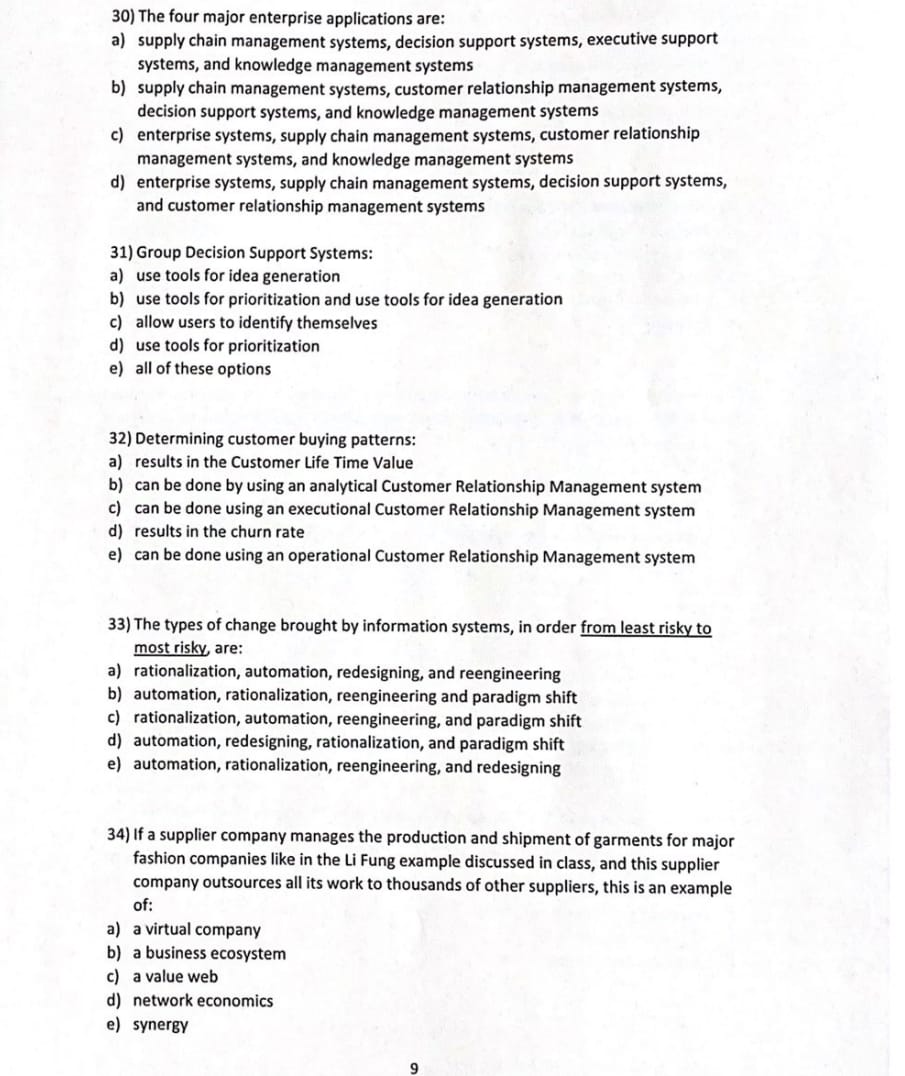 3 0 ) The four major enterprise applications are: