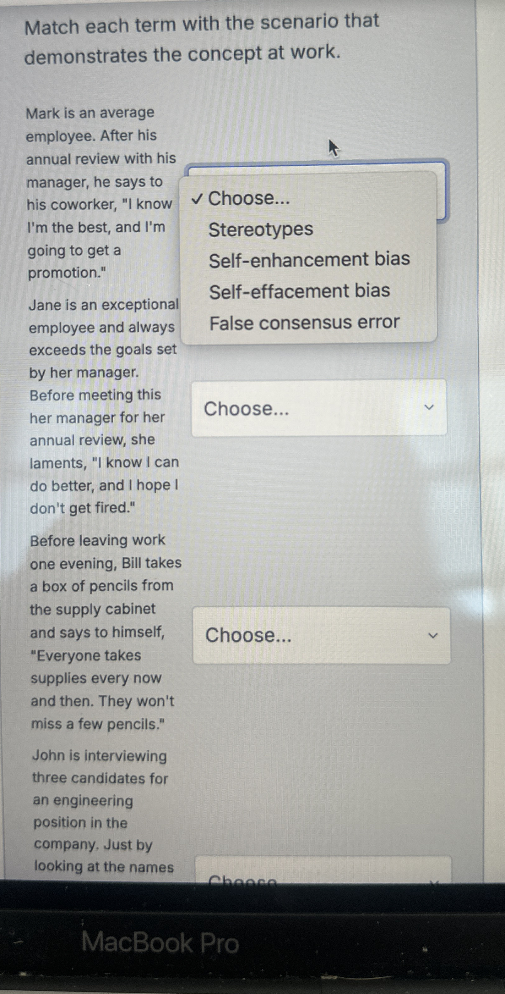 Match each term with the scenario that