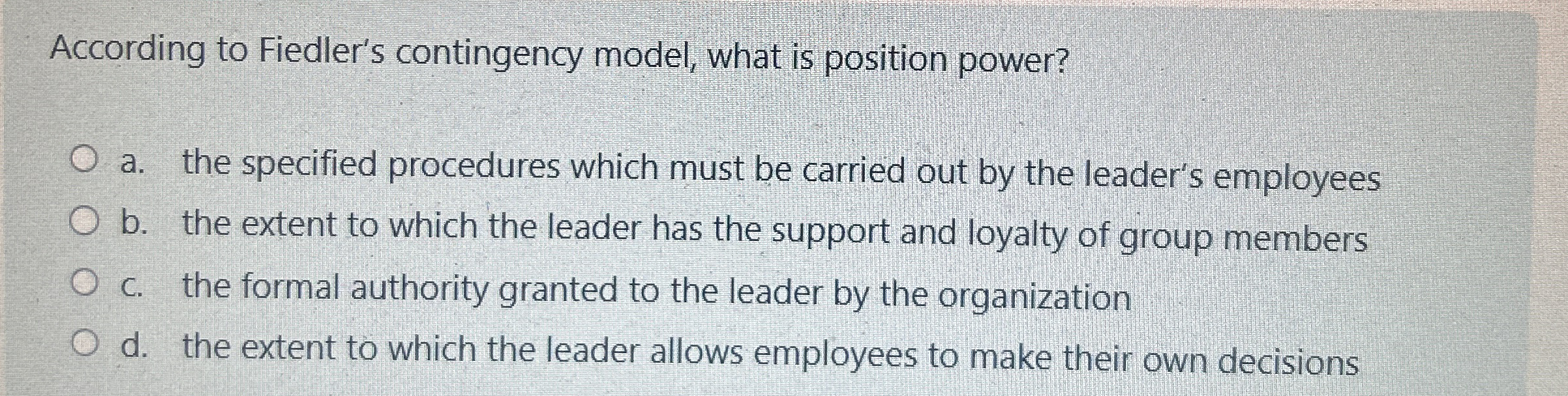 According to Fiedler's contingency model, what is