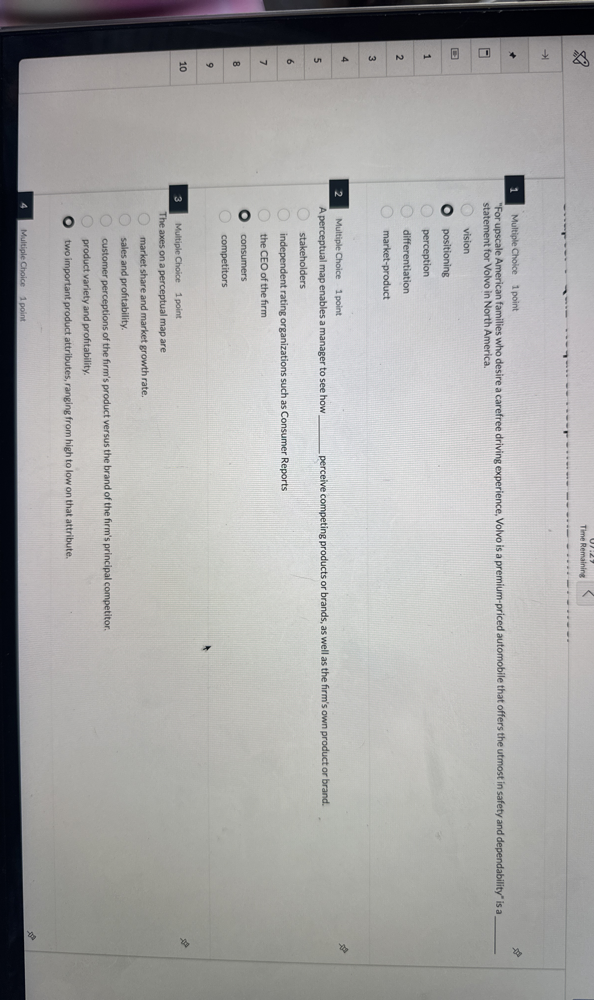 Time Remaining 1 Multiple Choice 1 point "For