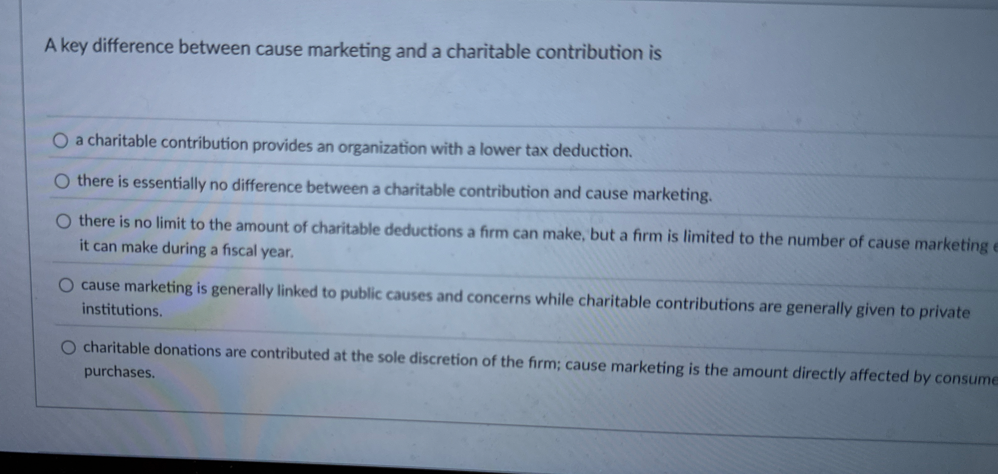 A key difference between cause marketing and a