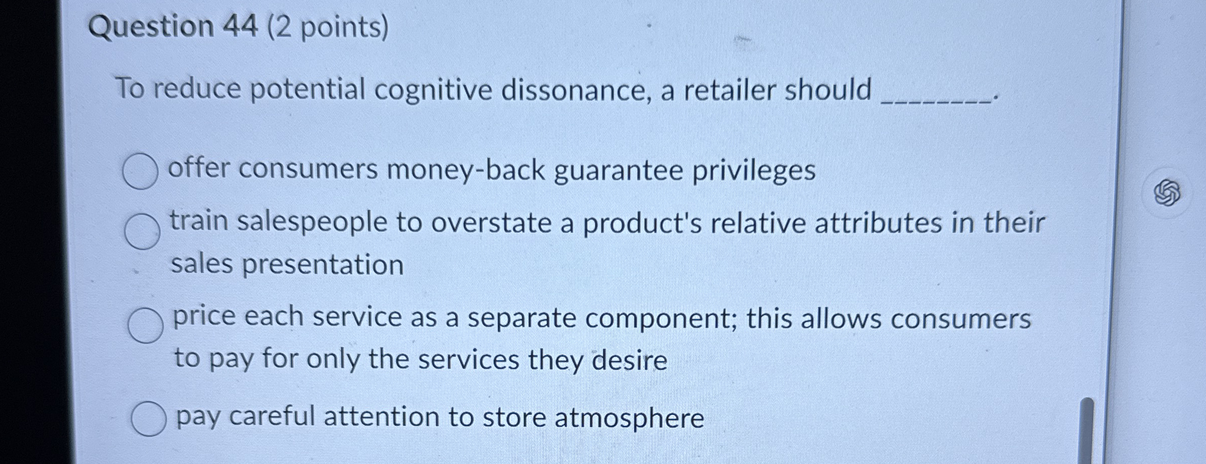 Question 4 4 ( 2 points ) To reduce potential