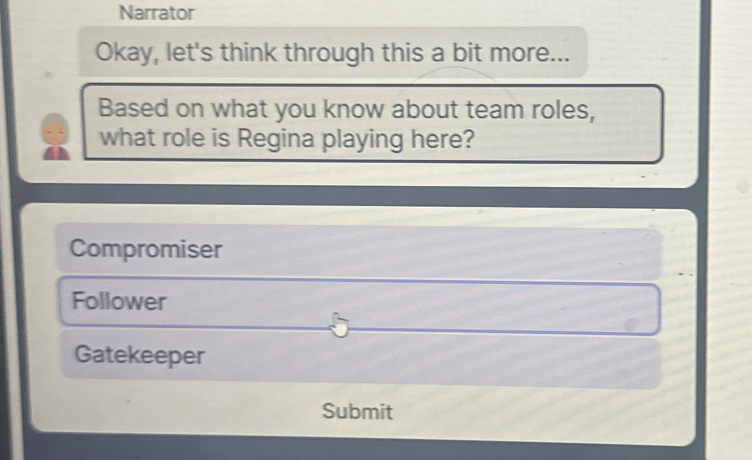 Narrator Okay, let's think through this a bit