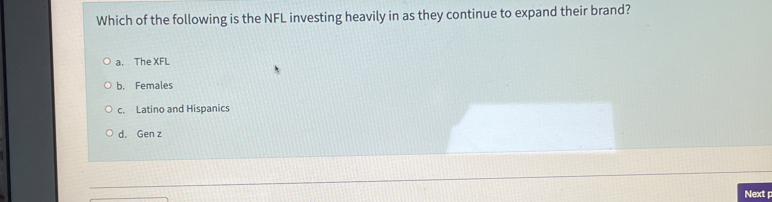 Which of the following is the NFL investing