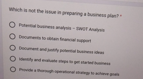 Which is not the issue in preparing a business