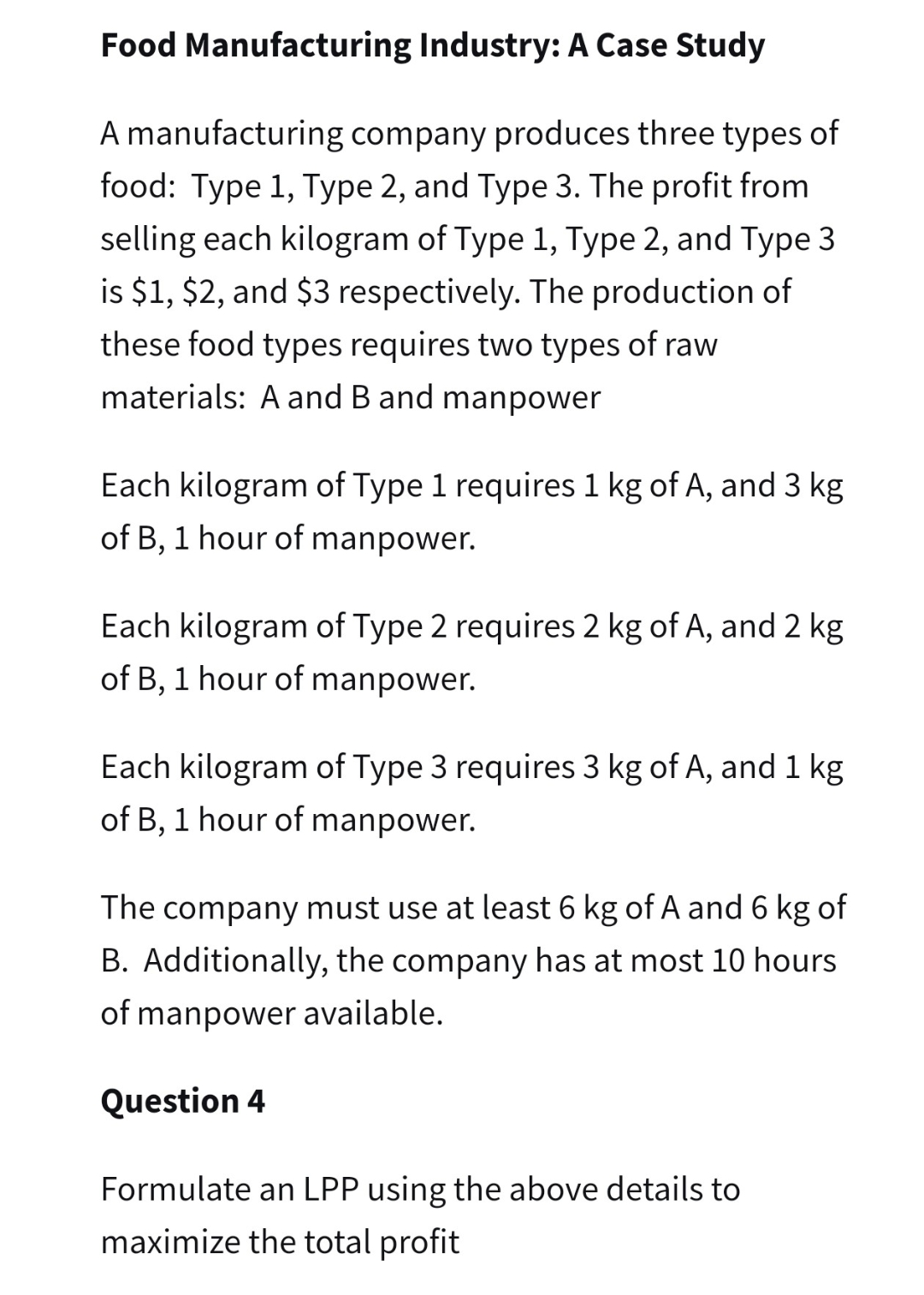 Steps and answer for Food Manufacturing Industry:
