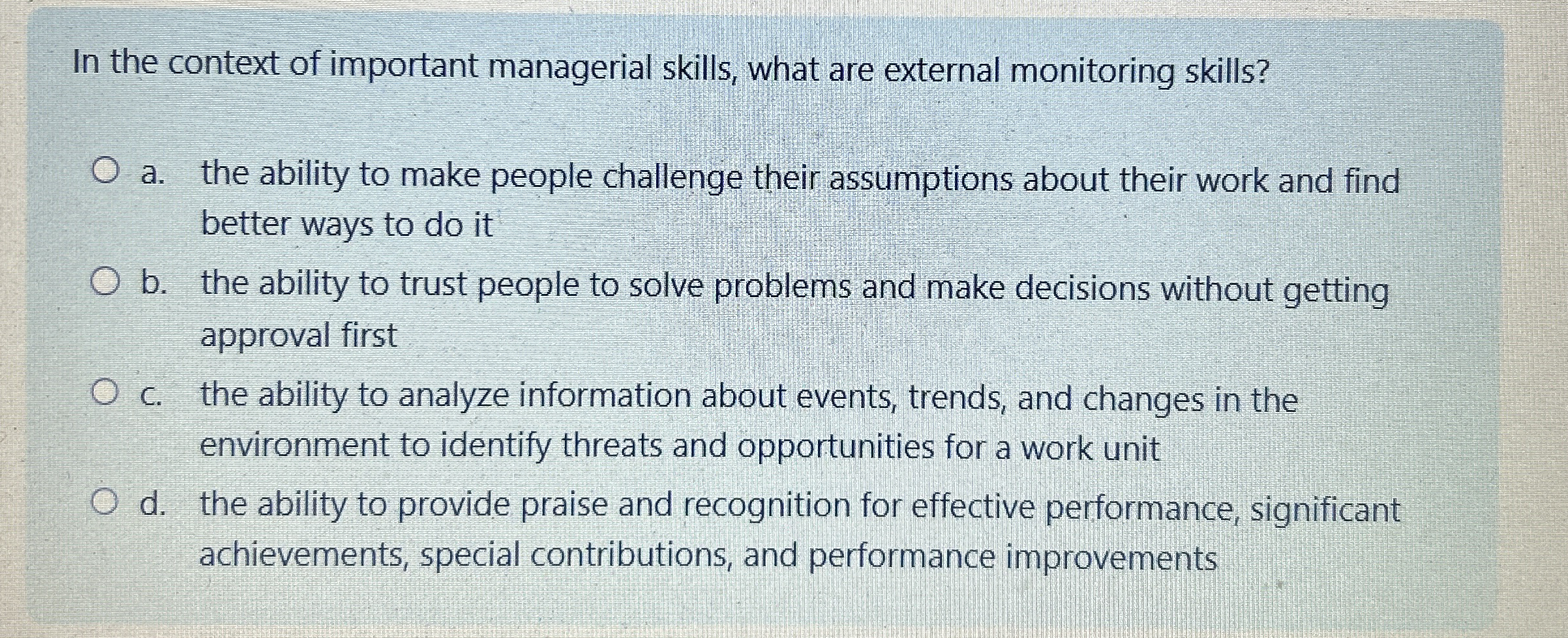 In the context of important managerial skills,