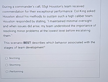 During a commander's call, SSgt Houston's team