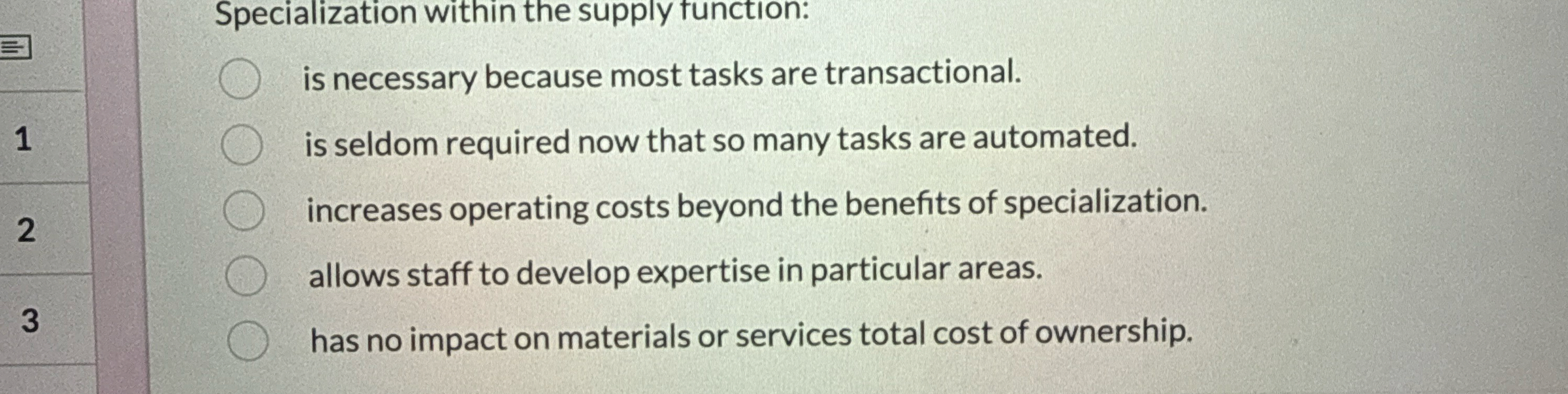 Specialization within the supply function: is