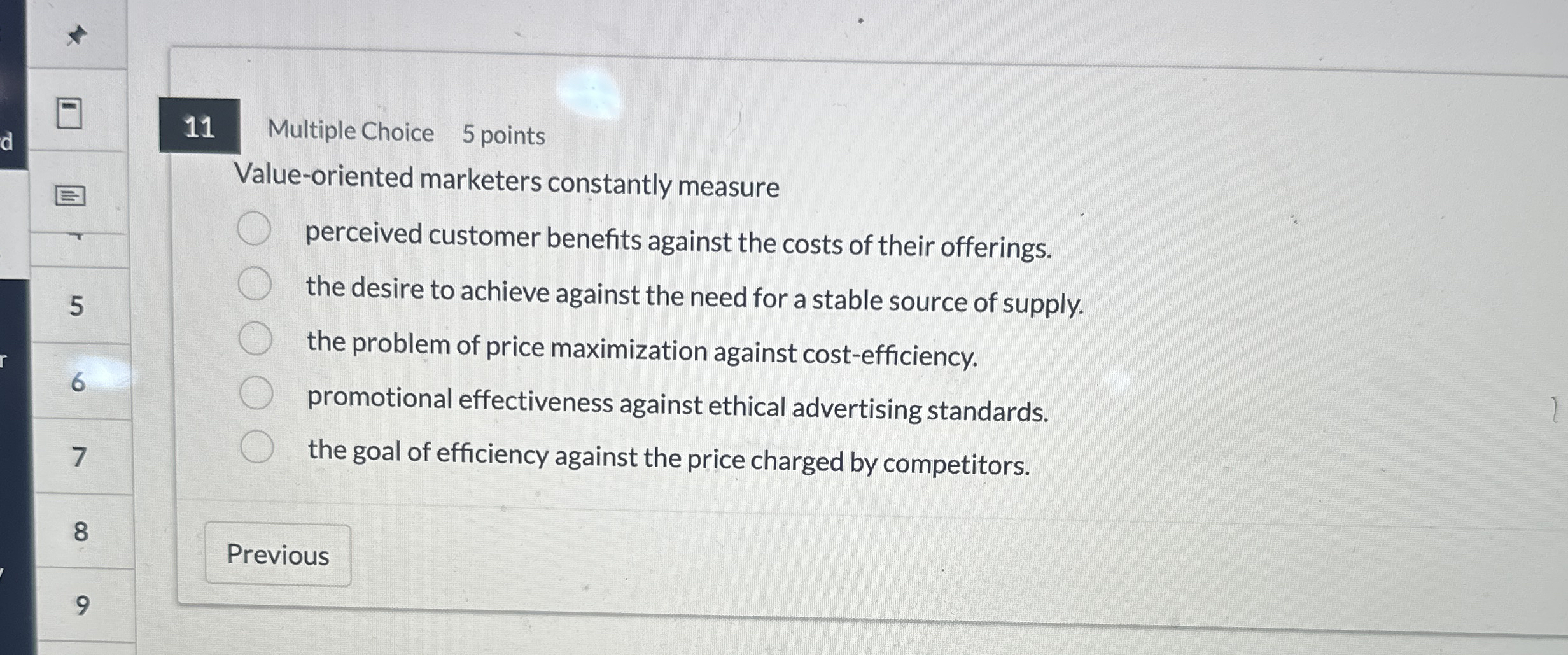 1 1 Multiple Choice 5 points Value - oriented