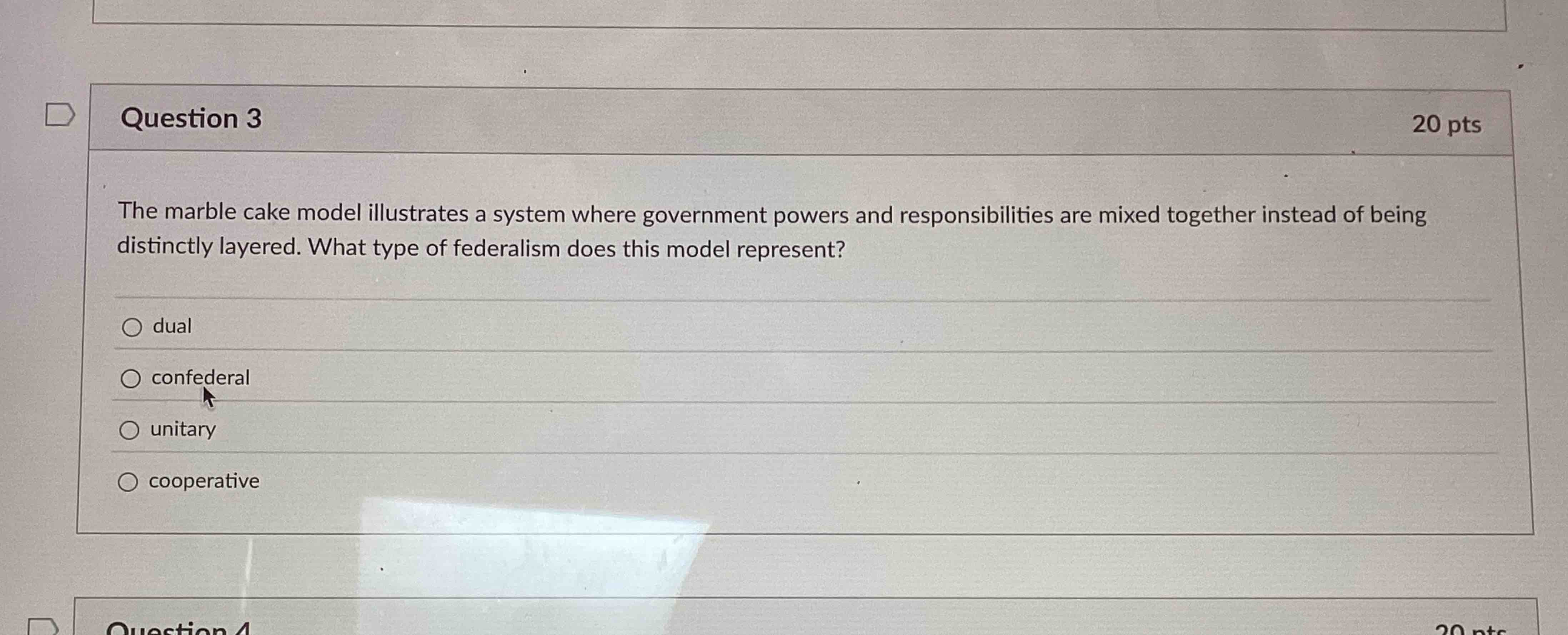 Question 3 The marble cake model illustrates a