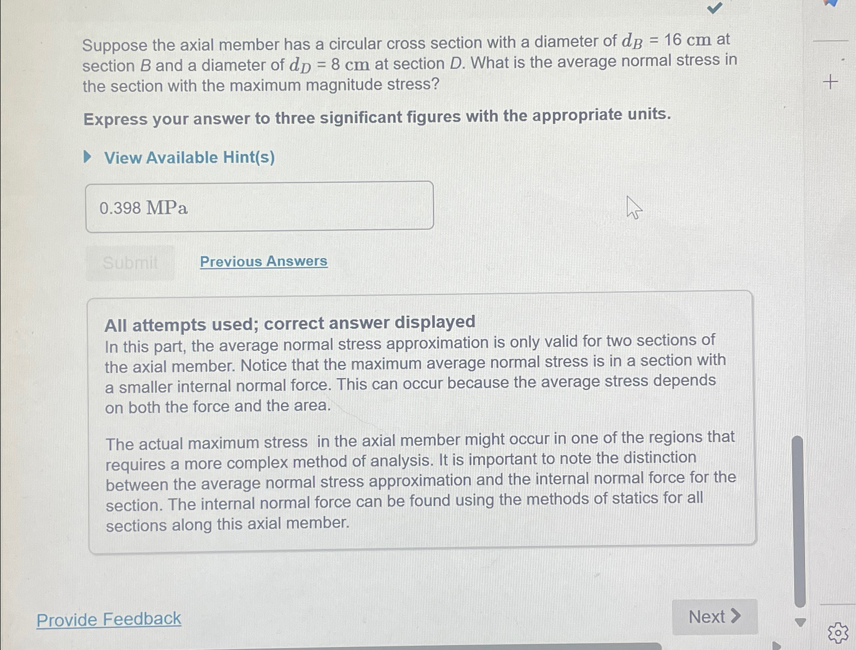 Suppose the axial member has a circular cross