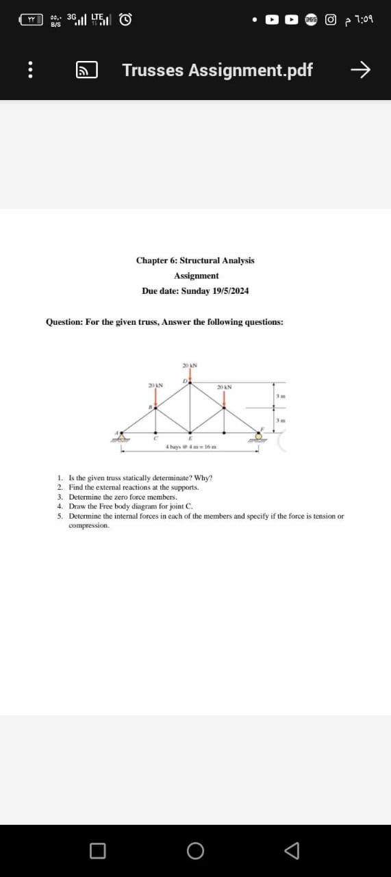 Chapter 6 : Structural Analysis Assignment Due