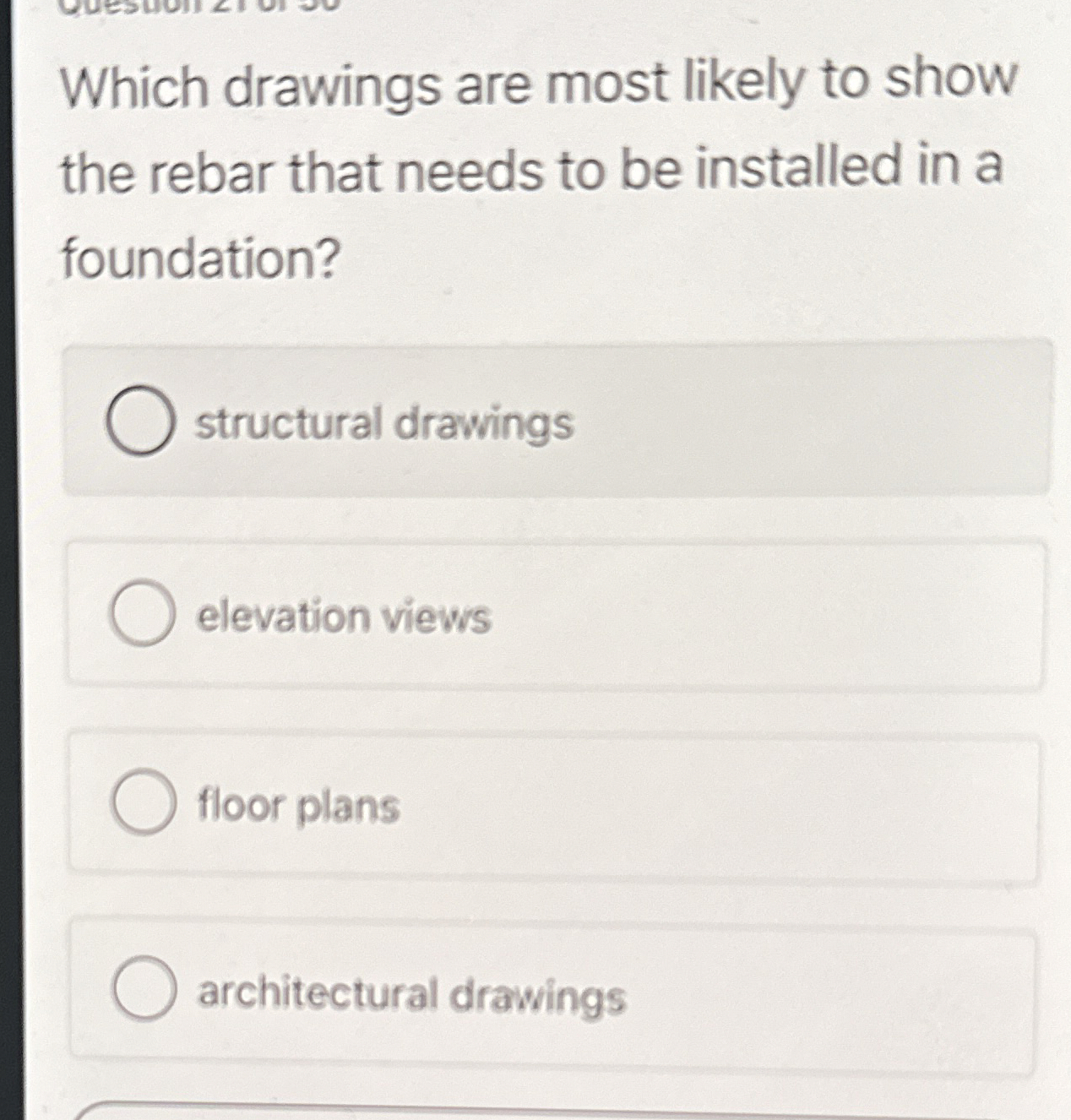 Which drawings are most likely to show the rebar
