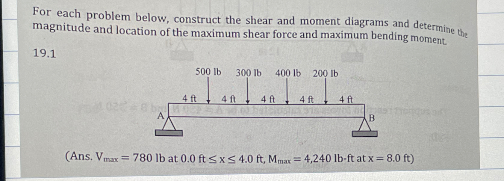 For each problem below, construct the shear and