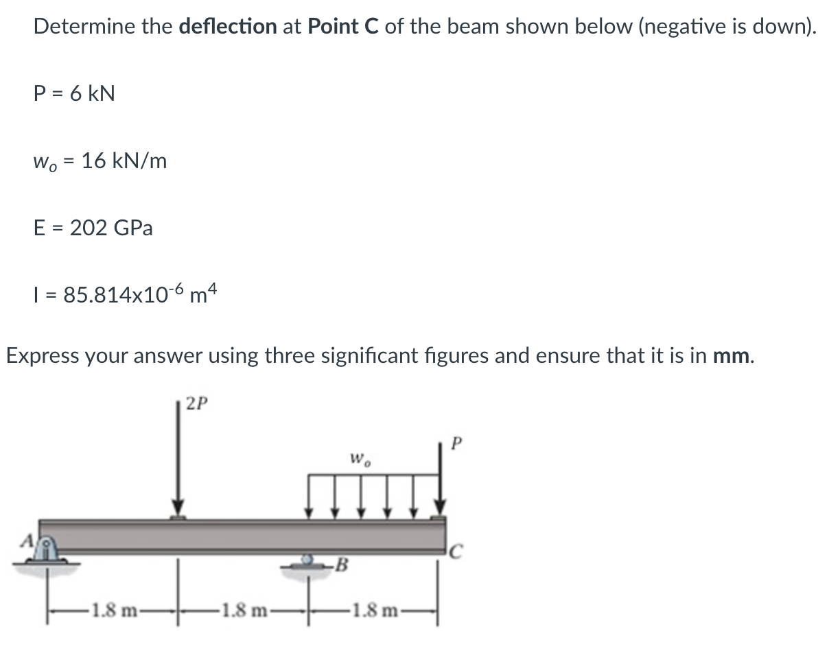 Determine the deflection at Point C of the beam