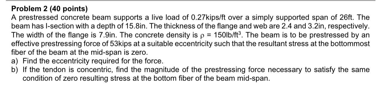 Problem 2 ( 4 0 points ) A prestressed concrete