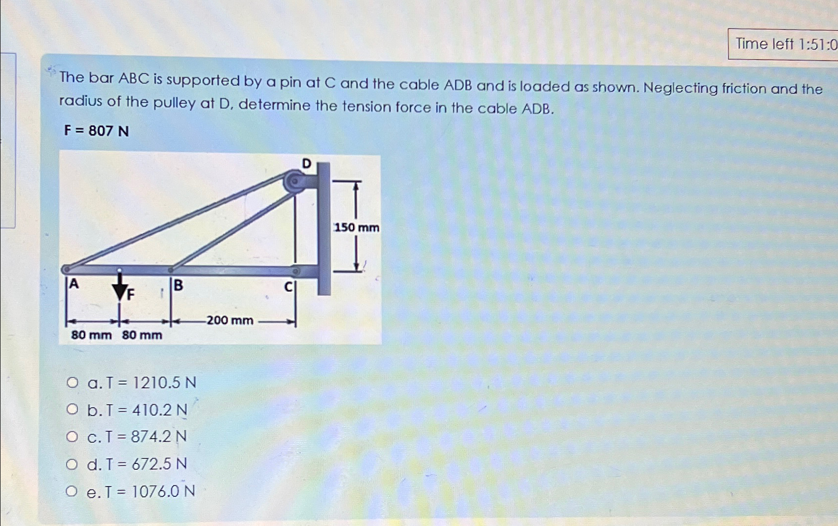 Time leff 1 : 5 1 : 0 The bar ABC is supported by