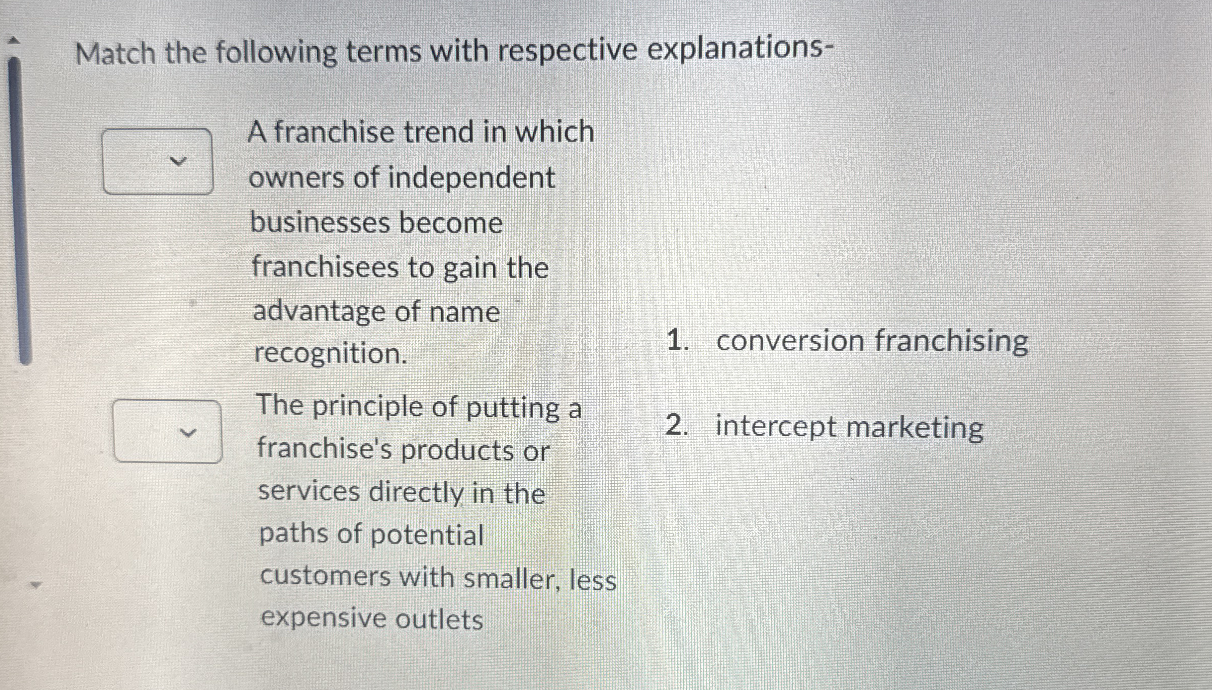 Match the following terms with respective