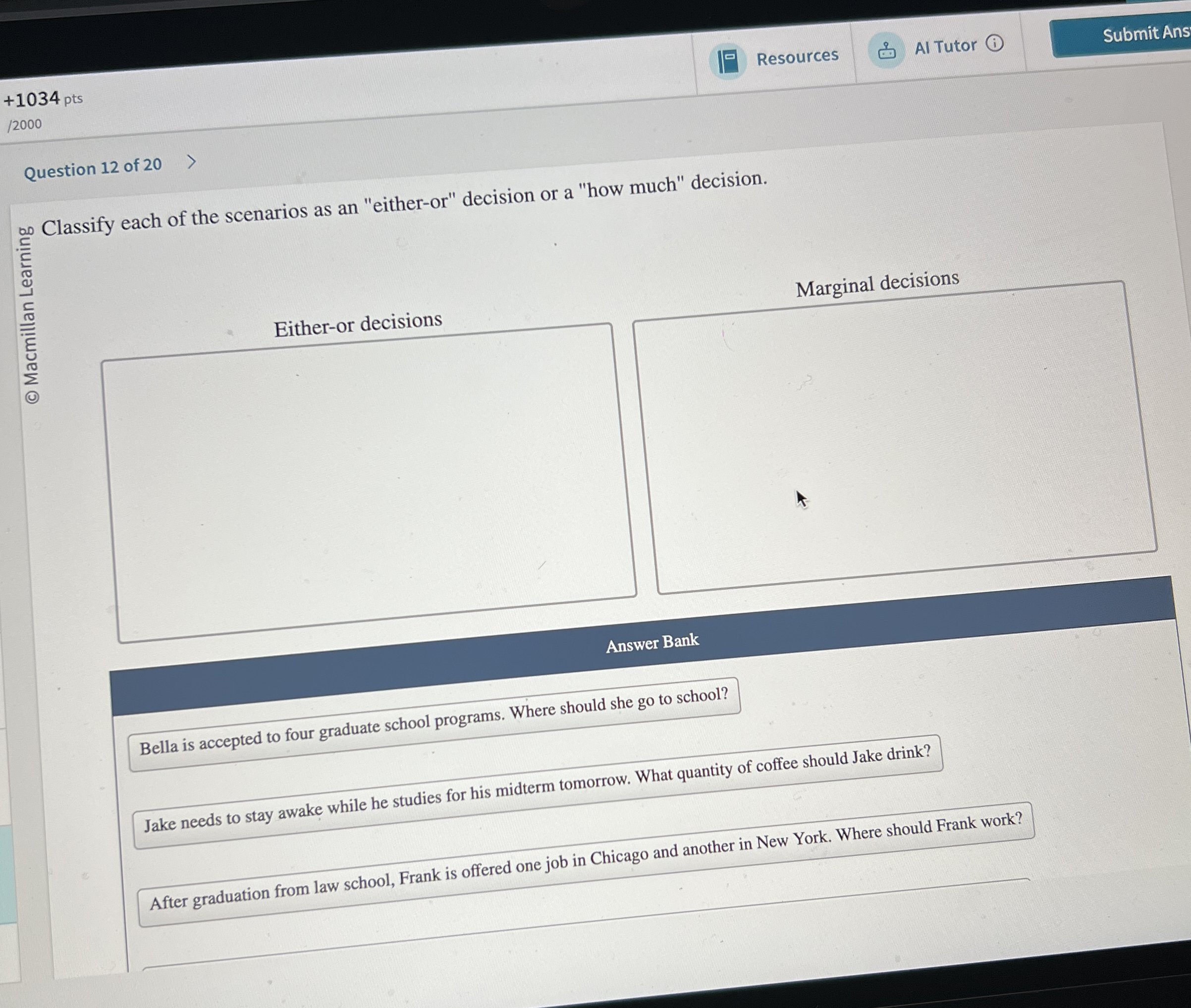 Resources Al Tutor 1 0 3 4 pts / 2 0 0 0 Question