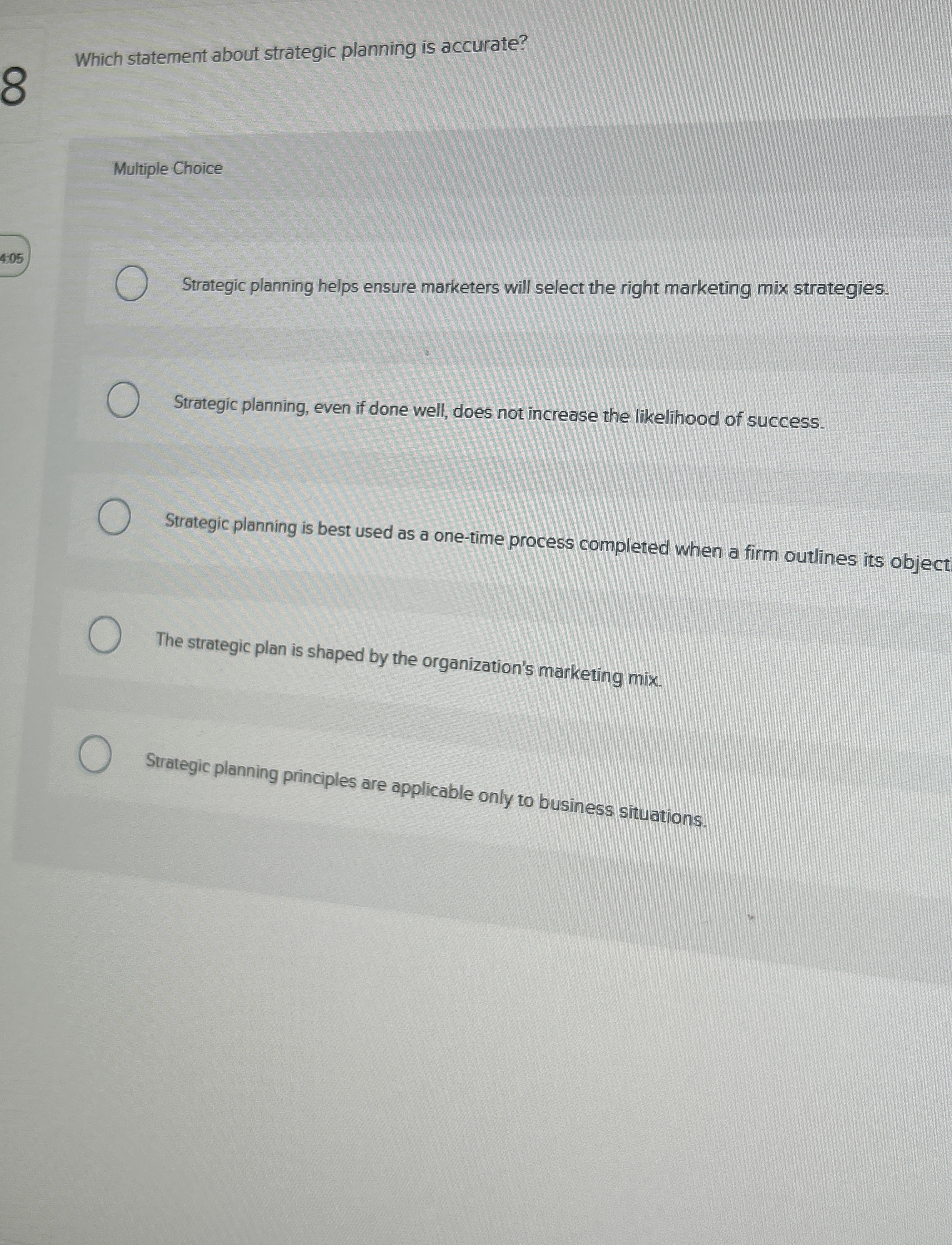 Which statement about strategic planning is