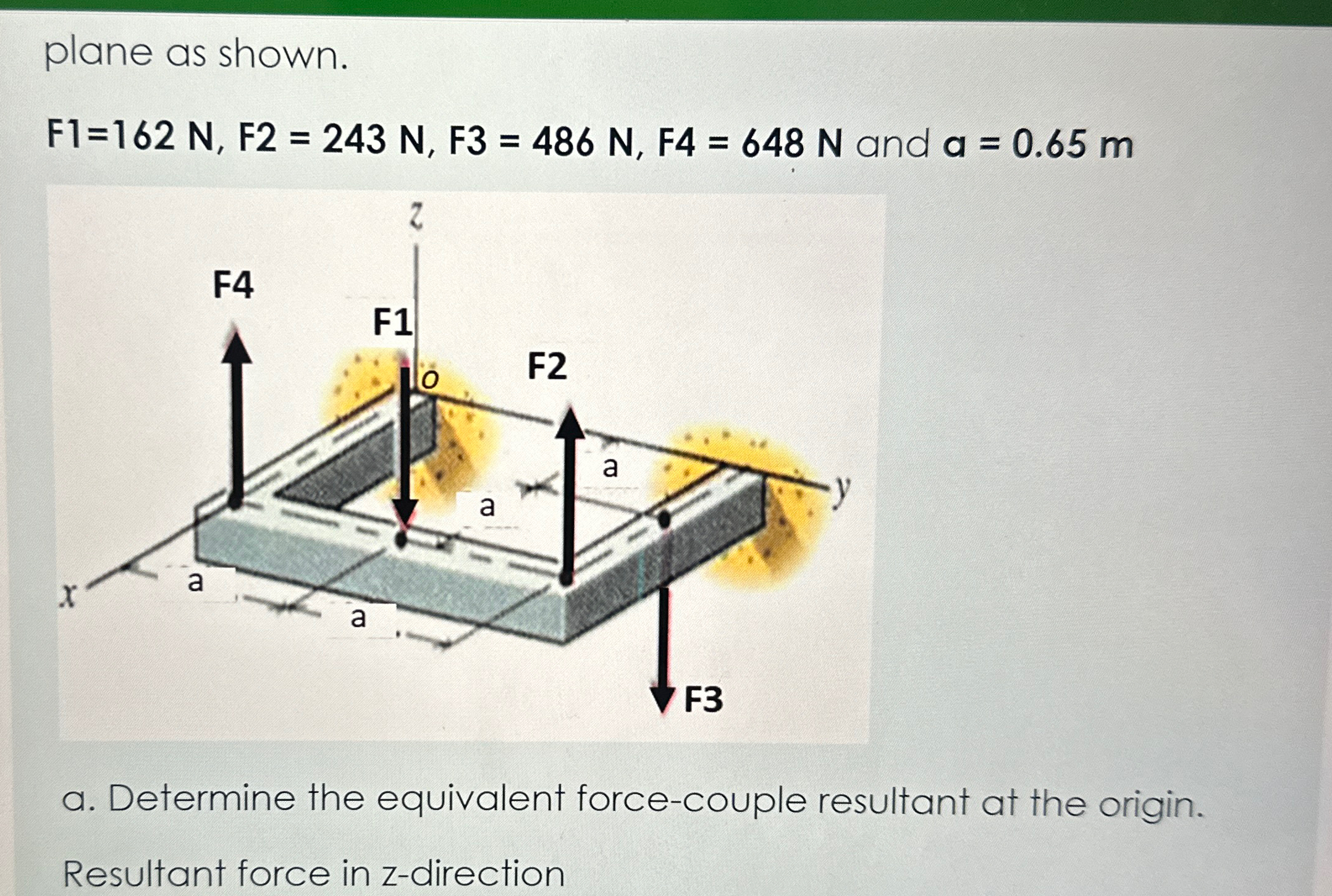 plane as shown. F 1 = 1 6 2 N , F 2 = 2 4 3 N , F