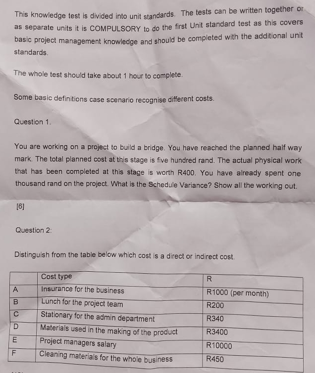 This knowledge test is divided into unit