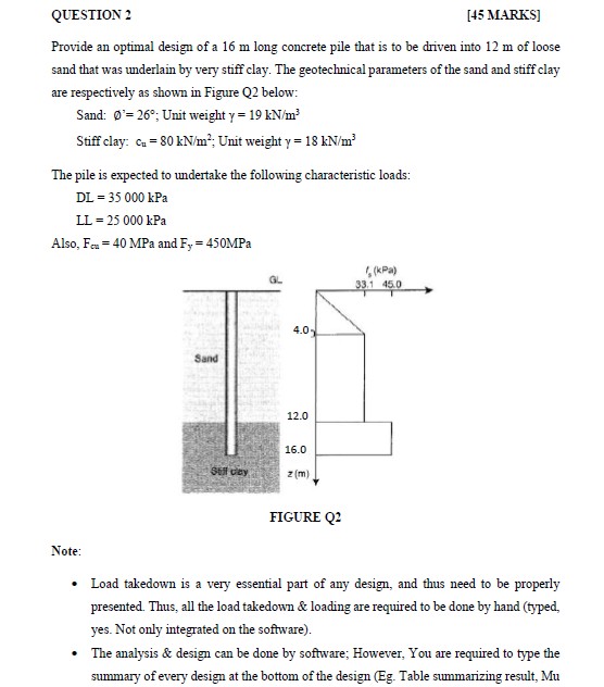 QUESTION 2 Provide an optimal design of a 1 6 m