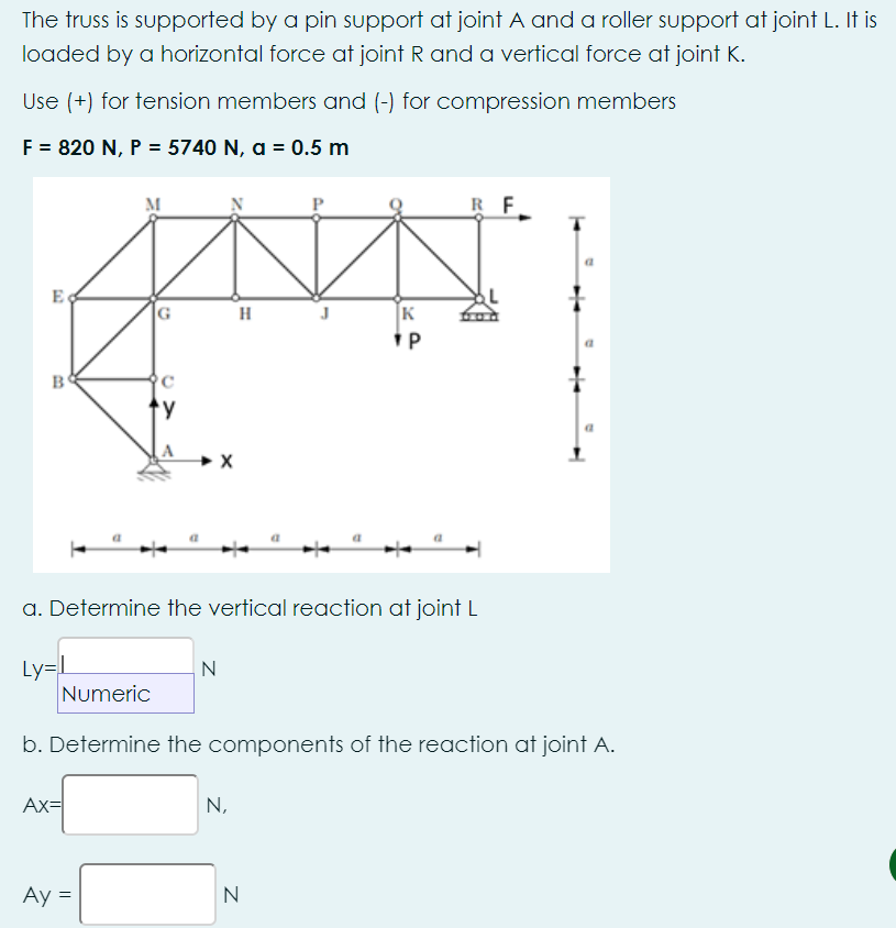 The truss is supported by a pin support at joint