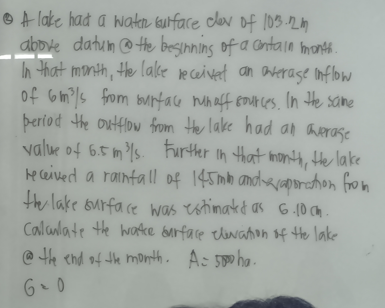 ( 2 ) A lake had a water sulrface elev of 1 0 3 .